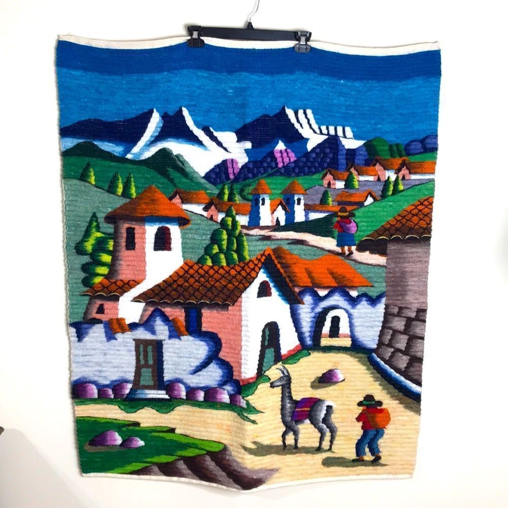 Hand Woven Cultural Wool Tapestry South American Peru folk art wall hang decor